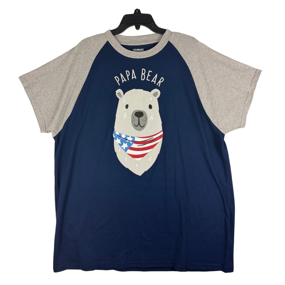 Celebrate Together Men 2XB Papa Bear Americana Patriotic Raglan T-Shirt Blue NWT